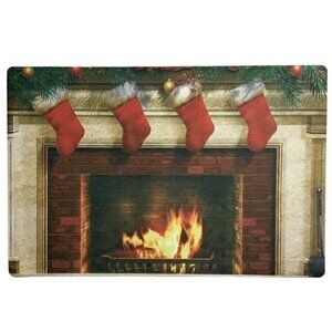 Holiday Doormat Fireplace Christmas Stockings Rectangle 16 X 24 In Multicolor
